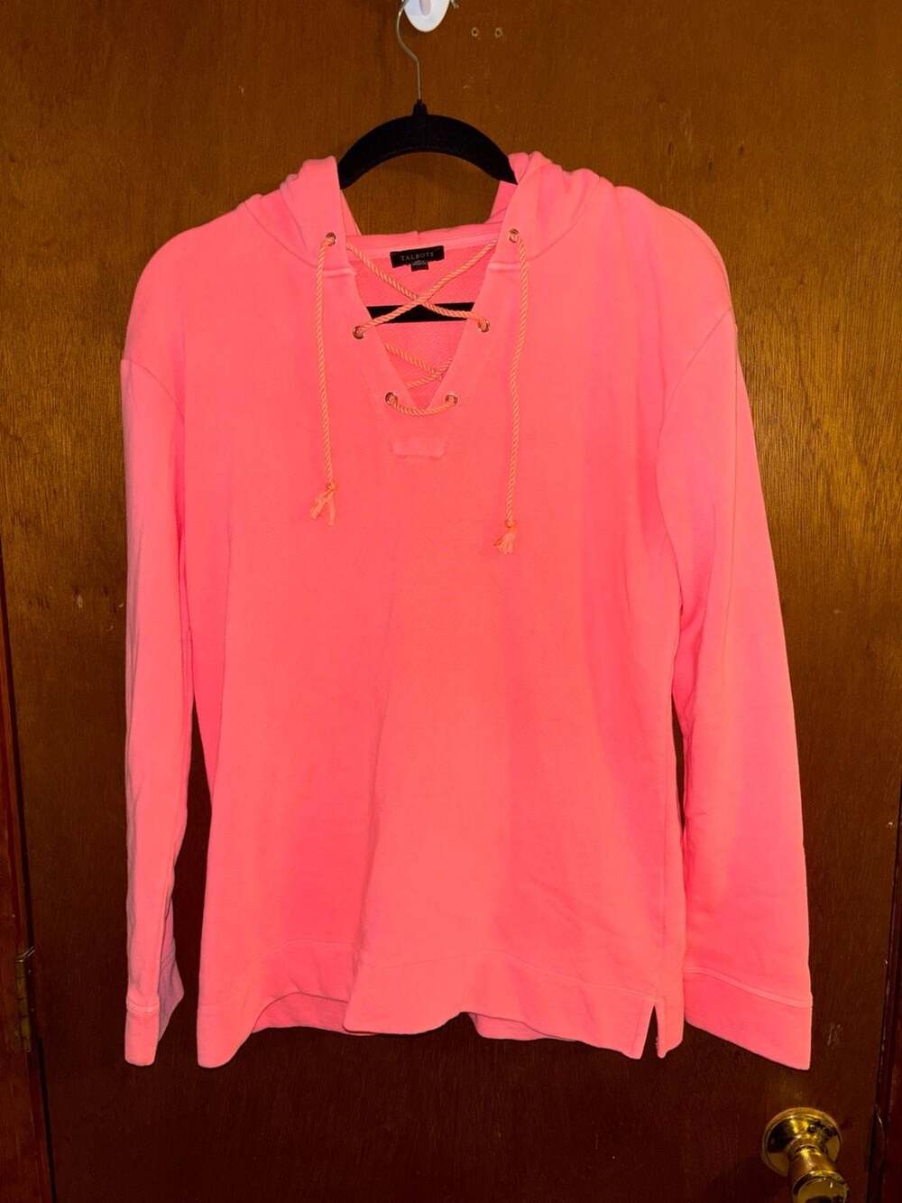 Talbots Hoodie Size M Pink Lace-Up Pullover Sweatshirt